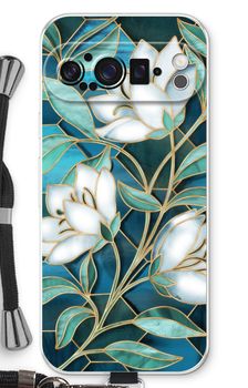 Blauwe glas-in-lood bloemen