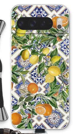 Blaue Fliesen, Zitronen und Orangen