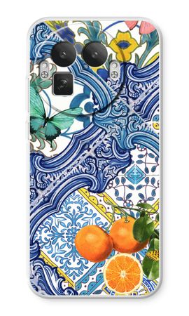 Blue tiles and oranges