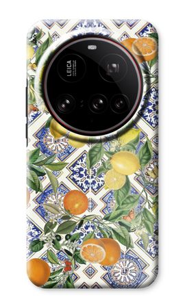 Blue tiles, lemons and oranges