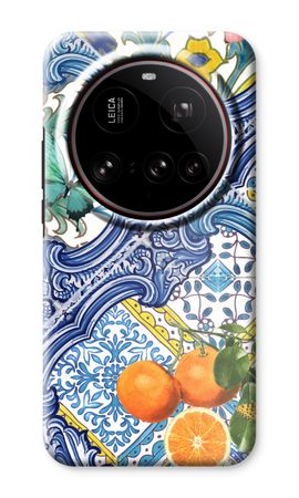 Blue tiles and oranges